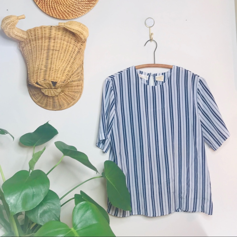 vtg funky 90s Nautical Flowy Rope Navy Blouse - Picture 3 of 3